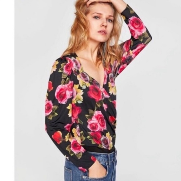 Zara Tops - ZARA Floral Rose Print Bodysuit Women’s Size Small